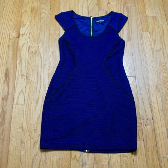 Express Dresses & Skirts - EXPRESS Blue/Black  ZipperBack Rbd Dress (Size 4)